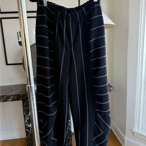 Black Wide Leg Pants Contrast Stitch Elastic Waist Artistic Boho
I